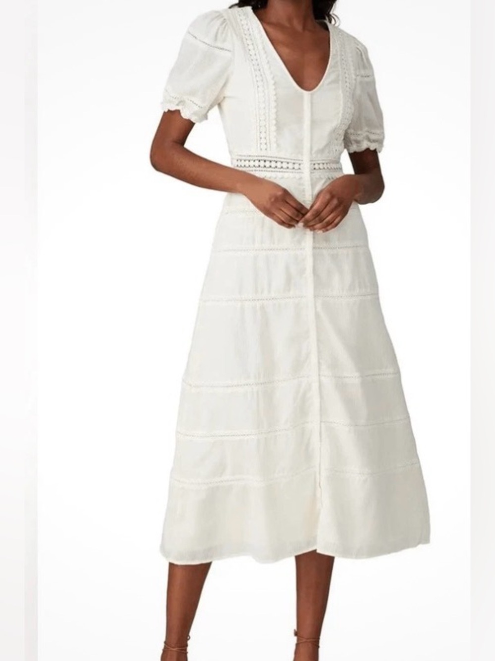 Sweet Baby Jamie Midi Dress Size XS Ivory Lace Boho Cottage Core MSRP 295.00